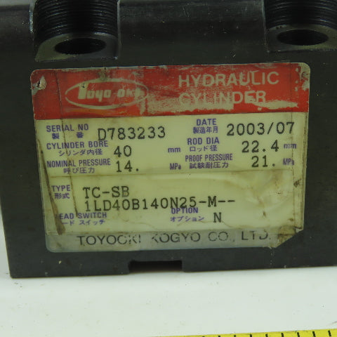 Toyooki TC-SB-1LD40B140N25-M 40mm Bore Double Act Hydraulic Cylinder 25mm Stroke