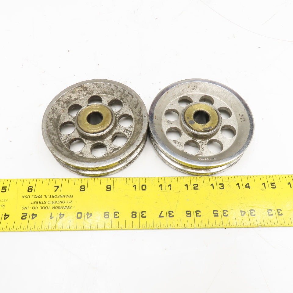Suncor 4" x 1/4" U-Groove Sheave 5/8" Brass Bushing Bore Lot Of 2