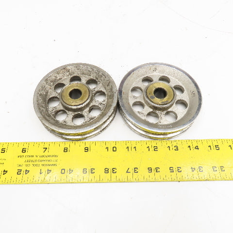 Suncor 4" x 1/4" U-Groove Sheave 5/8" Brass Bushing Bore Lot Of 2