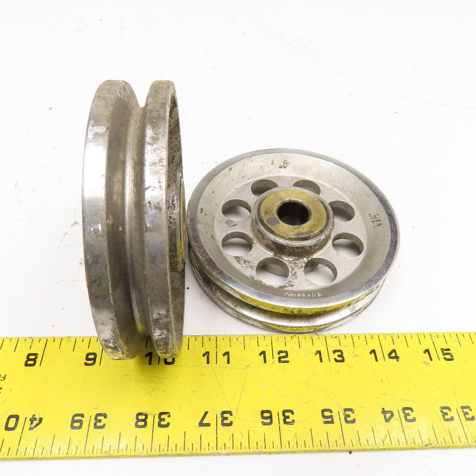 Suncor 4" x 1/4" U-Groove Sheave 5/8" Brass Bushing Bore Lot Of 2
