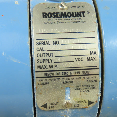 Rosemount 1151DP4J12B1M3D1 45VDC Pressure Transmitter W/ Manifold 2000PSI
