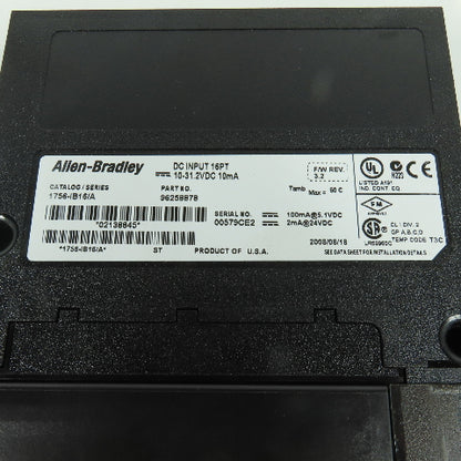 Allen Bradley 1756-IB16 Ser A 16 Point DC Input 10-31.2VDC F/W Rev 3.2