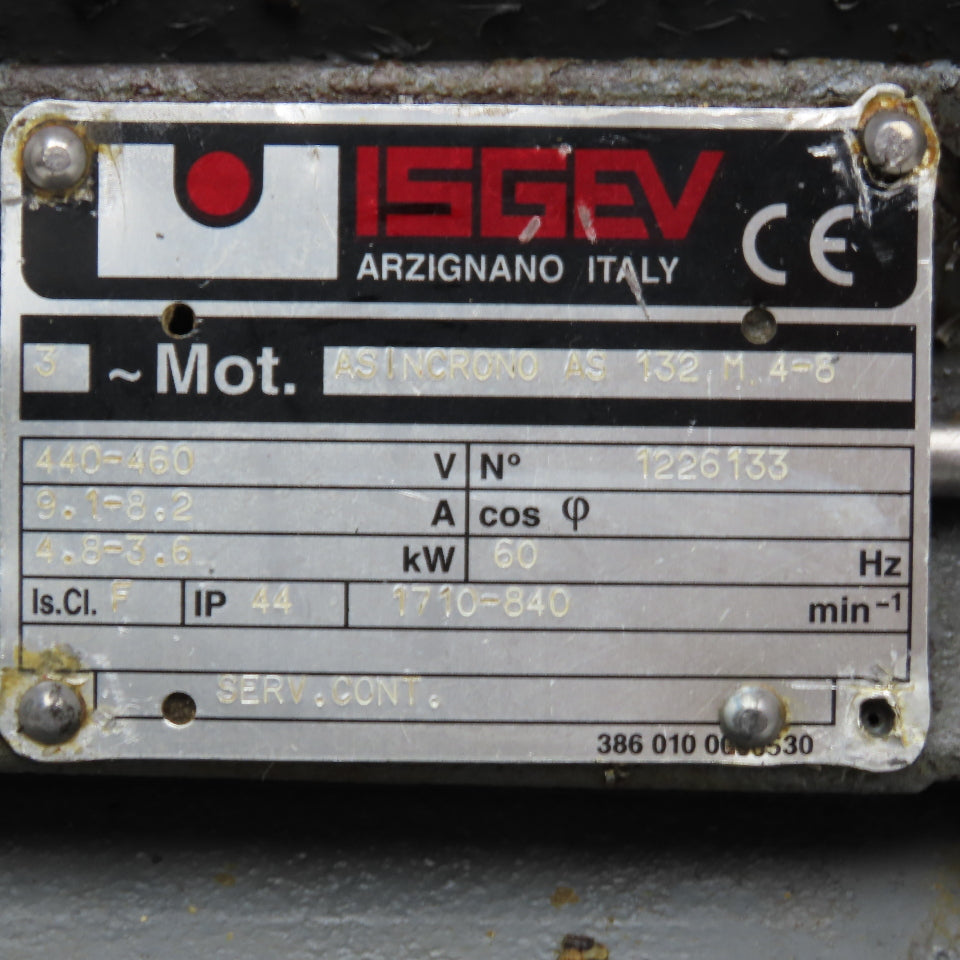 Isgev ASNCRONO AS 132 M 4-8 4.8-3.6kW 440/460V 60Hz 3Ph Dual Speed Motor