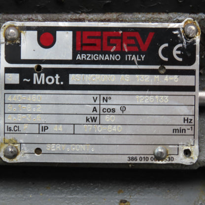 Isgev ASNCRONO AS 132 M 4-8 4.8-3.6kW 440/460V 60Hz 3Ph Dual Speed Motor