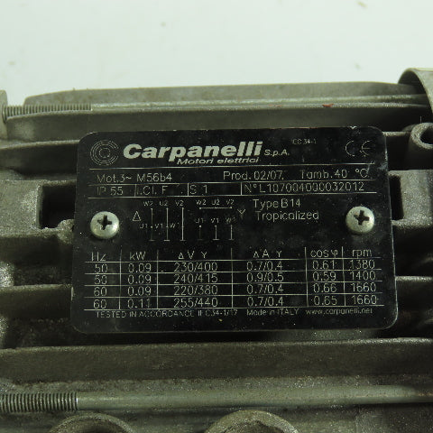 Carpanelli M56B4 3-1/2" Belt Conveyor Width Compact Drive 1380/1660RPM 0.9KW
