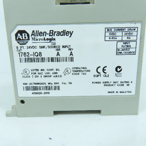 Allen Bradley 1762-IQ8 Ser A Rev A MicroLogix 8PT 24VDC Sink/Source Input Module
