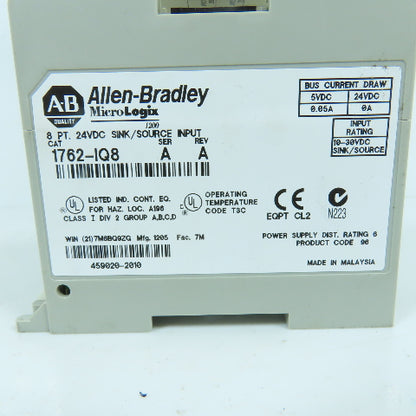 Allen Bradley 1762-IQ8 Ser A Rev A MicroLogix 8PT 24VDC Sink/Source Input Module