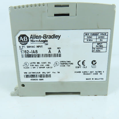 Allen Bradley 1762-IA8 Ser A Rev A MicroLogix 8 Point 120VAC Input Module