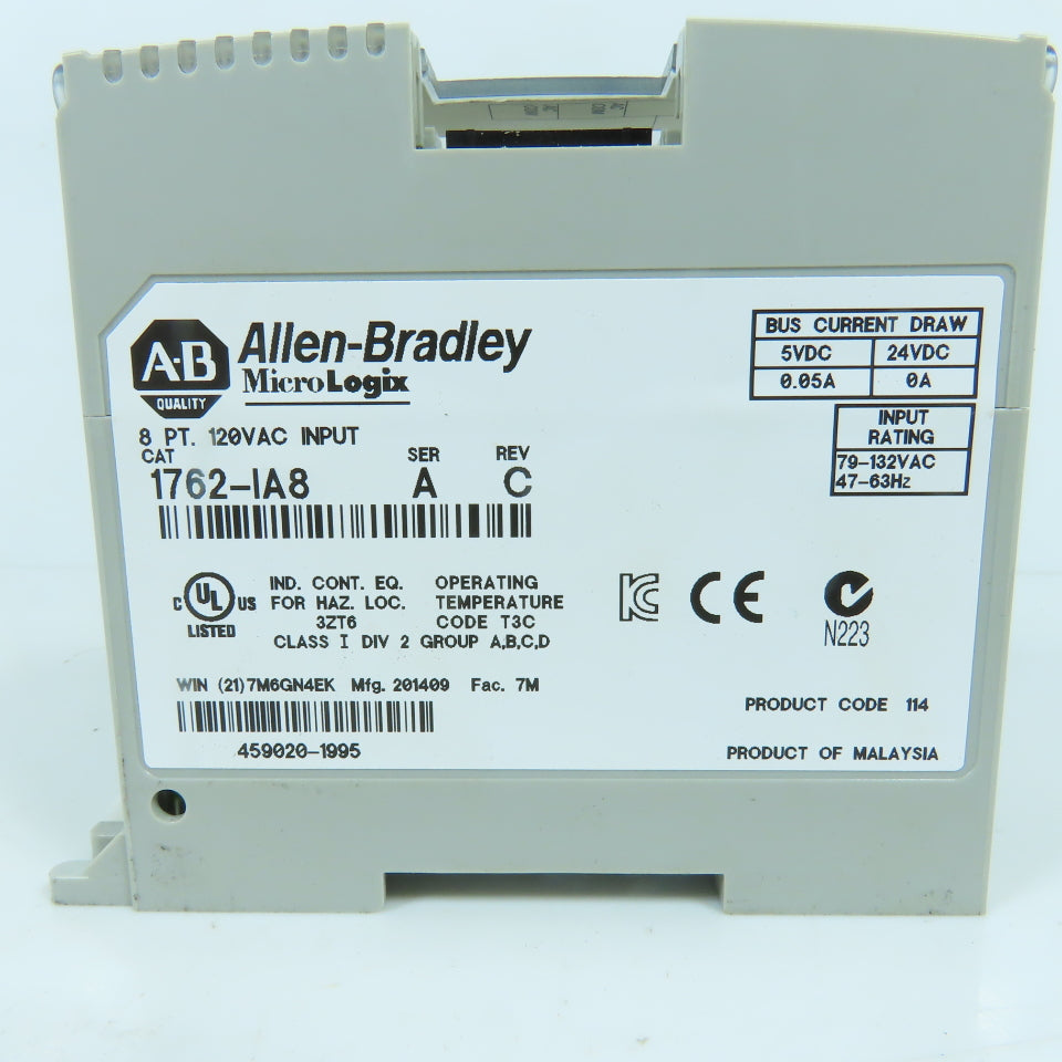 Allen Bradley 1762-IA8 Ser A Rev C MicroLogix 8 Point 120VAC Input Module