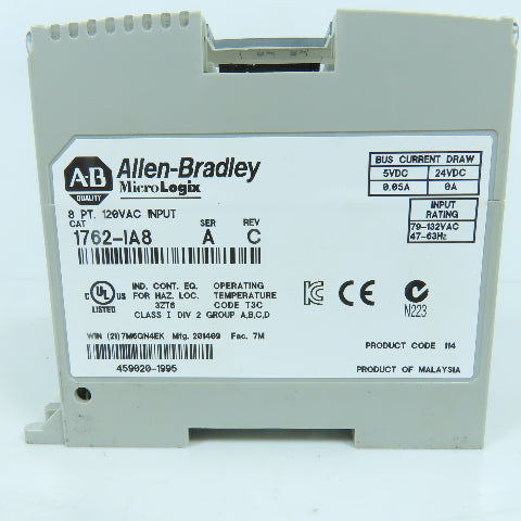 Allen Bradley 1762-IA8 Ser A Rev C MicroLogix 8 Point 120VAC Input Module
