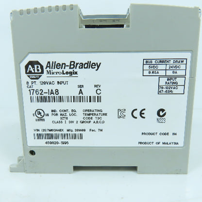 Allen Bradley 1762-IA8 Ser A Rev C MicroLogix 8 Point 120VAC Input Module