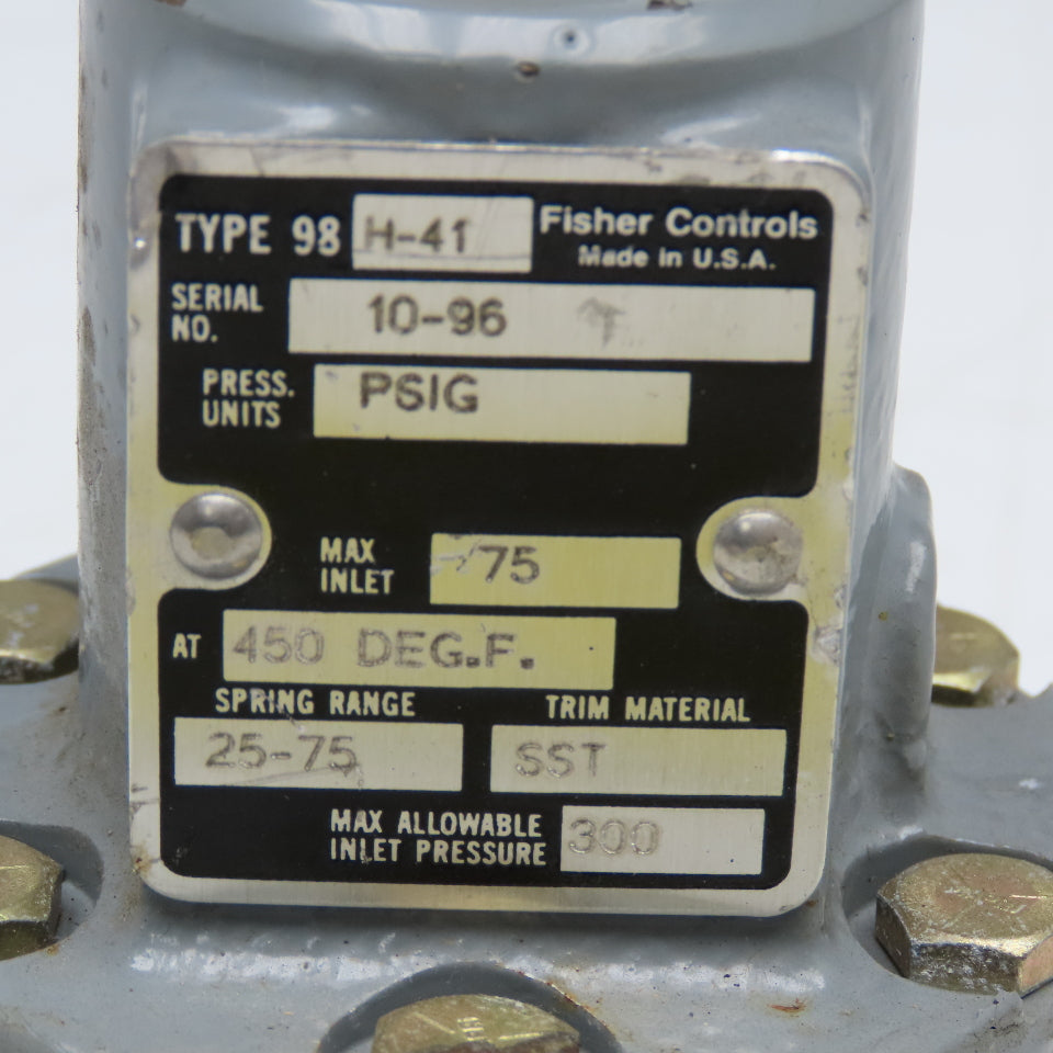Fisher Controls Tpe 98 H-41 1/4" NPT Back Pressure Regulator 75PSI