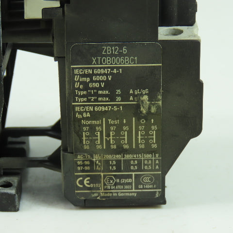 Eaton XTCE007B10 XTOB006BC1 600VAC Contactor 120V Coil 4-6A Trip Overload