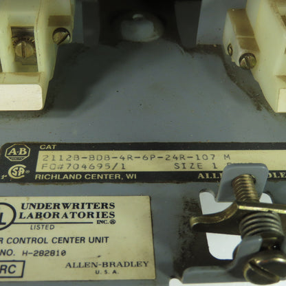 Allen Bradley 2112B-BDB-4R-6P-24R-107M Size 1 Motor Starter Bucket 10Hp 480V 3Ph