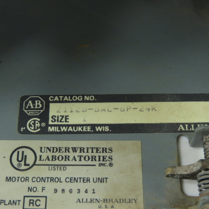 Allen Bradley 2112B-BAC-6P-24R Size 1 Motor Starter Bucket 10Hp 480V 3Ph 3 Pole
