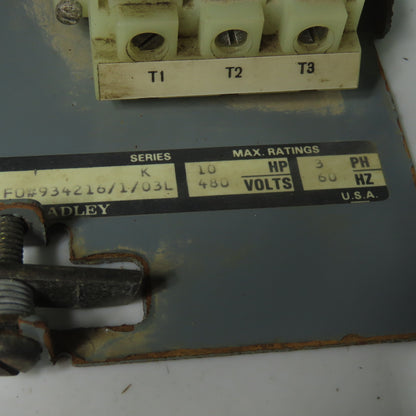 Allen Bradley YUW934216/1AG Size 1 Mcc Motor Starter Bucket 10Hp 480V 3ph 3 Pole