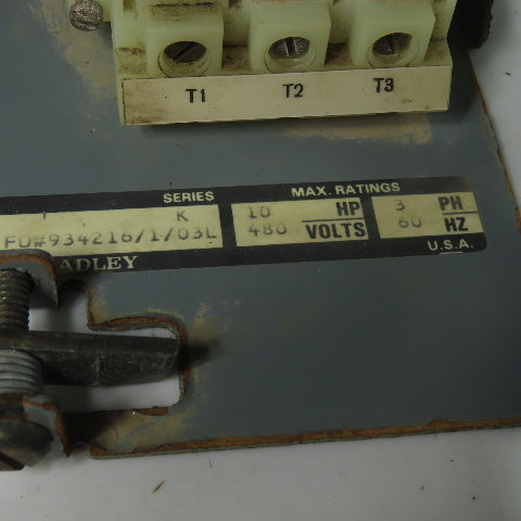 Allen Bradley YUW934216/1AG Size 1 Mcc Motor Starter Bucket 10Hp 480V 3ph 3 Pole