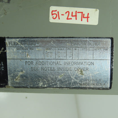 General Electric FVK-4GE* 240VAC Flex-A-Plug Breaker Busway Bus Plug 60A 3PH 3W
