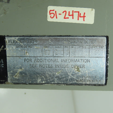 General Electric FVK-4GE* 240VAC Flex-A-Plug Breaker Busway Bus Plug 60A 3PH 3W