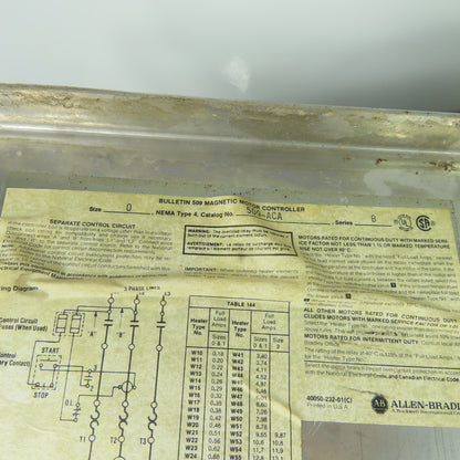Allen Bradley 509-ACA Size 0 Non-Reversing Motor Starter Ser B 240V
