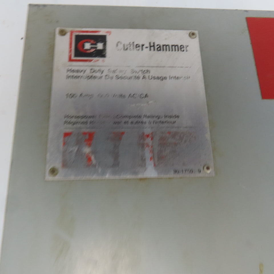 Cutler Hammer DH363UKW 100A 600V 240VDC 3 Pole Non Fusible Disconnect Switch