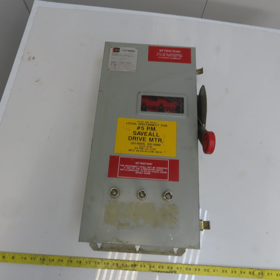 Cutler Hammer DH363UKW 100A 600V 240VDC 3 Pole Non Fusible Disconnect Switch
