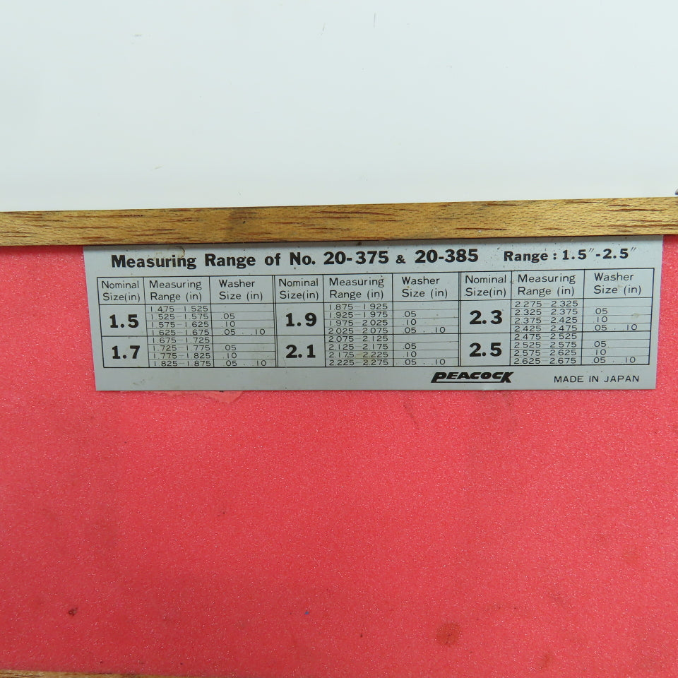 Peacock 20-375 Indicator Bore Gage Set Indicator 1.5"-2.5"
