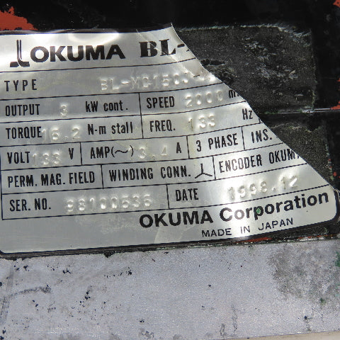 Okuma BL-MC150J-20S 3kW 2000RPM 3Ph 133V AC Servo Motor