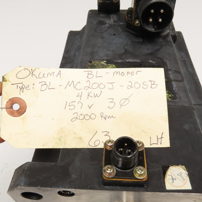 Okuma BL-MC200J-20SB 4kW 157V 3Ph AC Servo Motor W/ Brake 3Ph 2000 RPM