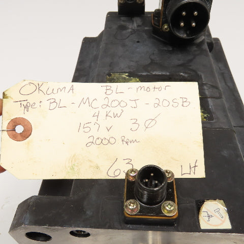 Okuma BL-MC200J-20SB 4kW 157V 3Ph AC Servo Motor W/ Brake 3Ph 2000 RPM