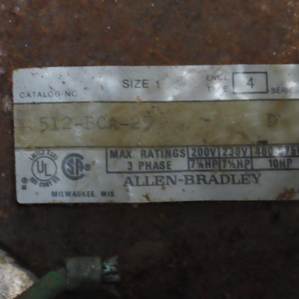 Allen Bradley 512-BCA-25 600V 3Ph Stainless Steel Combination Starter Disconnect