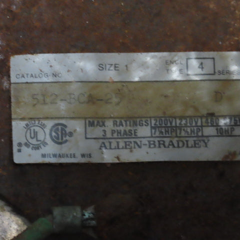 Allen Bradley 512-BCA-25 600V 3Ph Stainless Steel Combination Starter Disconnect