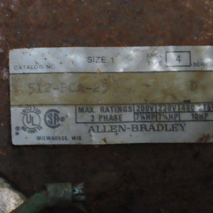 Allen Bradley 512-BCA-25 600V 3Ph Stainless Steel Combination Starter Disconnect