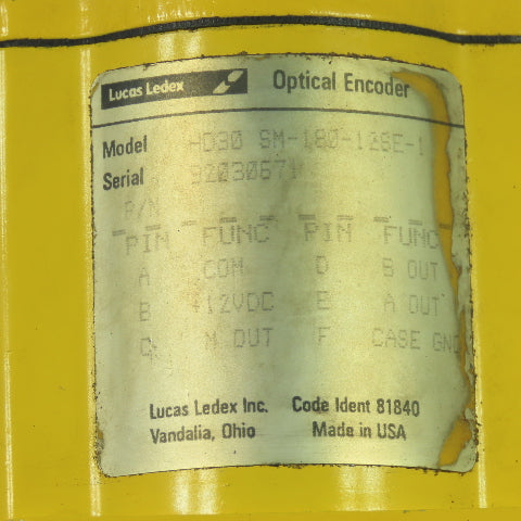 Lucas Ledex HD30 SM-180-12SE-1 Optical Encoder 6-Pin Connector 12VDC