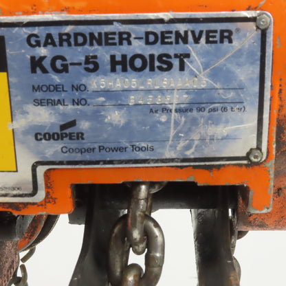 Gardner Denver K5HA05LRSAAA05 KG-5 Air Hoist Rope Control 550LB Cap. 10' Lift