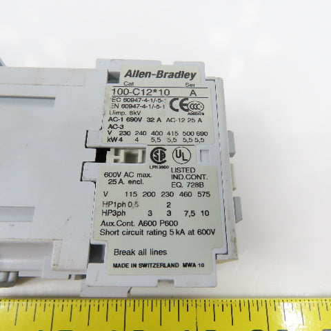 Allen Bradley 100-C12*10 Ser A 600VAC Contactor 24VDC Coil 0.5-10HP
