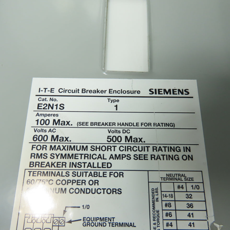 Siemens E2N1S Circuit Breaker Enclosure W/ED63B070 3-Pole 70A 600V Breaker