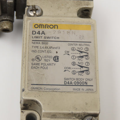 Omron D4A-2918N 600V Cam Roller Limit Switch