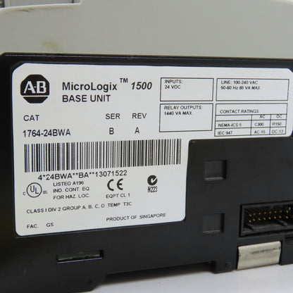 Allen Bradley 1764-24BWA Ser B Rev A MicroLogix 1500 Base Unit