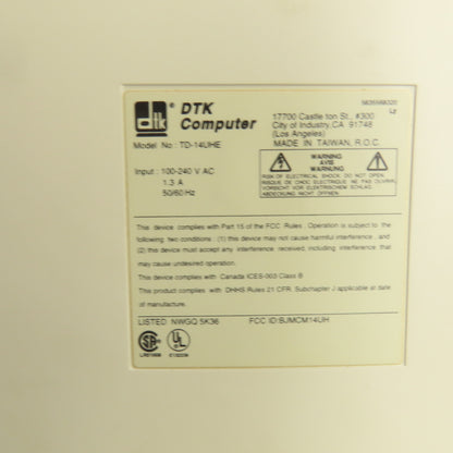 DTK TD-14UHE Vintage Computer Monitor Display 100-240VAC