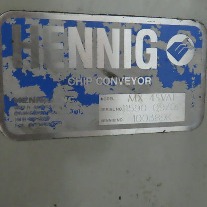 Hennig 11' Incline Chip Conveyor 7-3/4" Belt 5 FPM 45" Disch W/Coolant Recovery