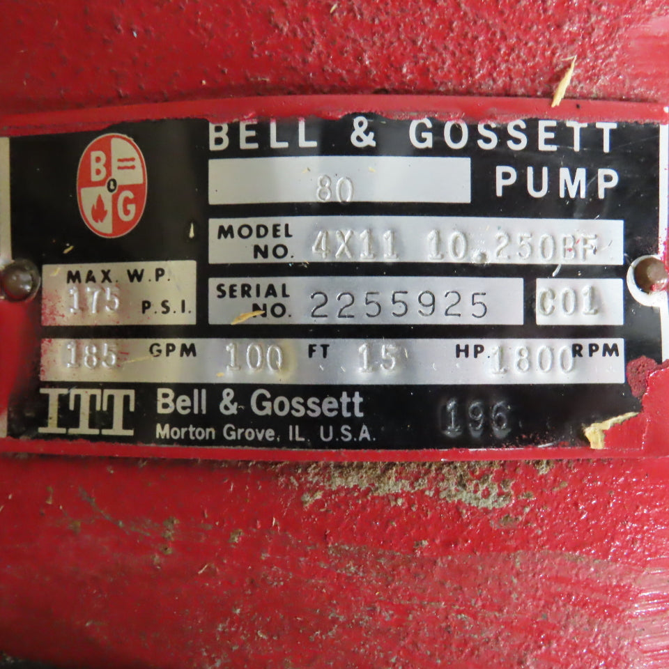 Bell & Gossett 4x11 10.250BF 15HP In-Line Centrifugal Pump 3PH 185GPM 100' Head