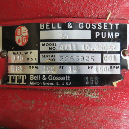 Bell & Gossett 4x11 10.250BF 15HP In-Line Centrifugal Pump 3PH 185GPM 100' Head