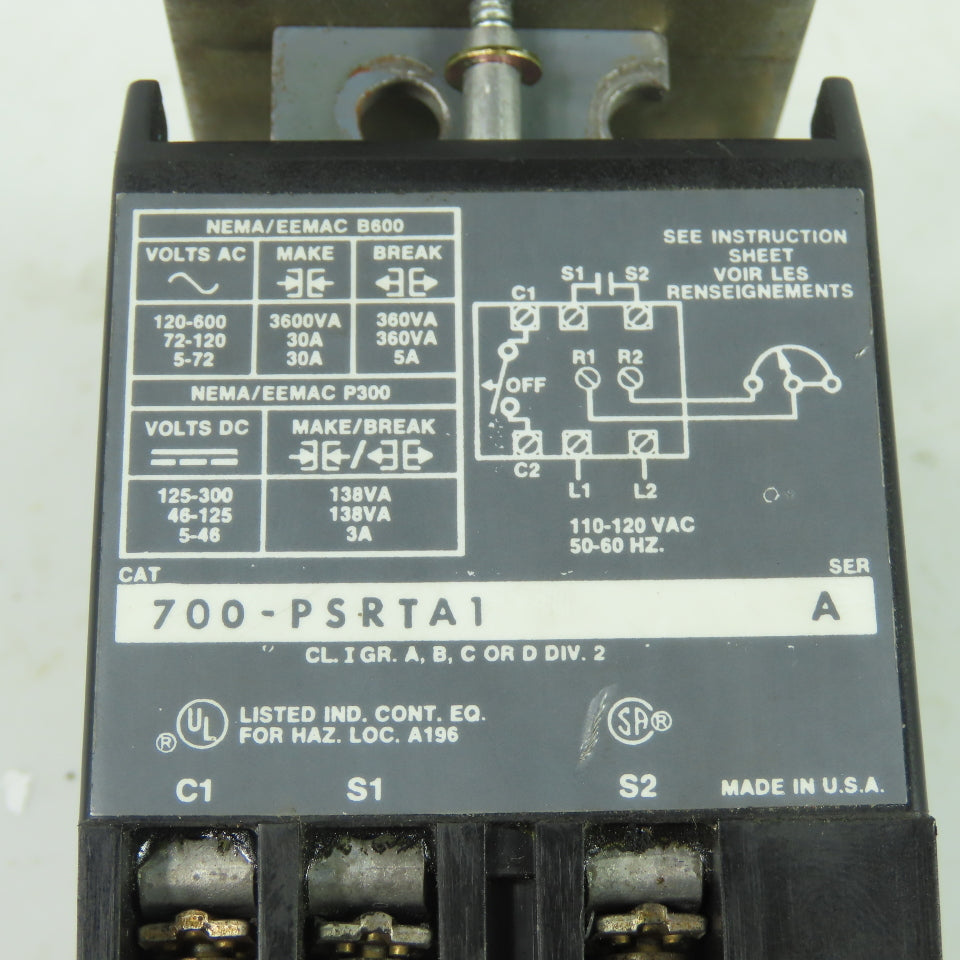 Allen Bradley 700-PSRTA1 Ser A Solid State Timer 600VAC/300VDC Max 120V Line