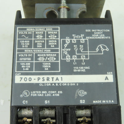 Allen Bradley 700-PSRTA1 Ser A Solid State Timer 600VAC/300VDC Max 120V Line