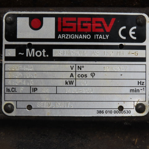 IEGEV ASINCRONO AS 132 MB 4-6 3800V 3Ph 50Hz 2 Speed Electric Motor 1450/950 RPM