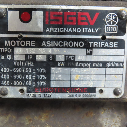 IEGEV ASINCRONO AS 132 MA 4 7.5/9Kw 3Ph 50/60Hz Electric Motor 1450/950 RPM