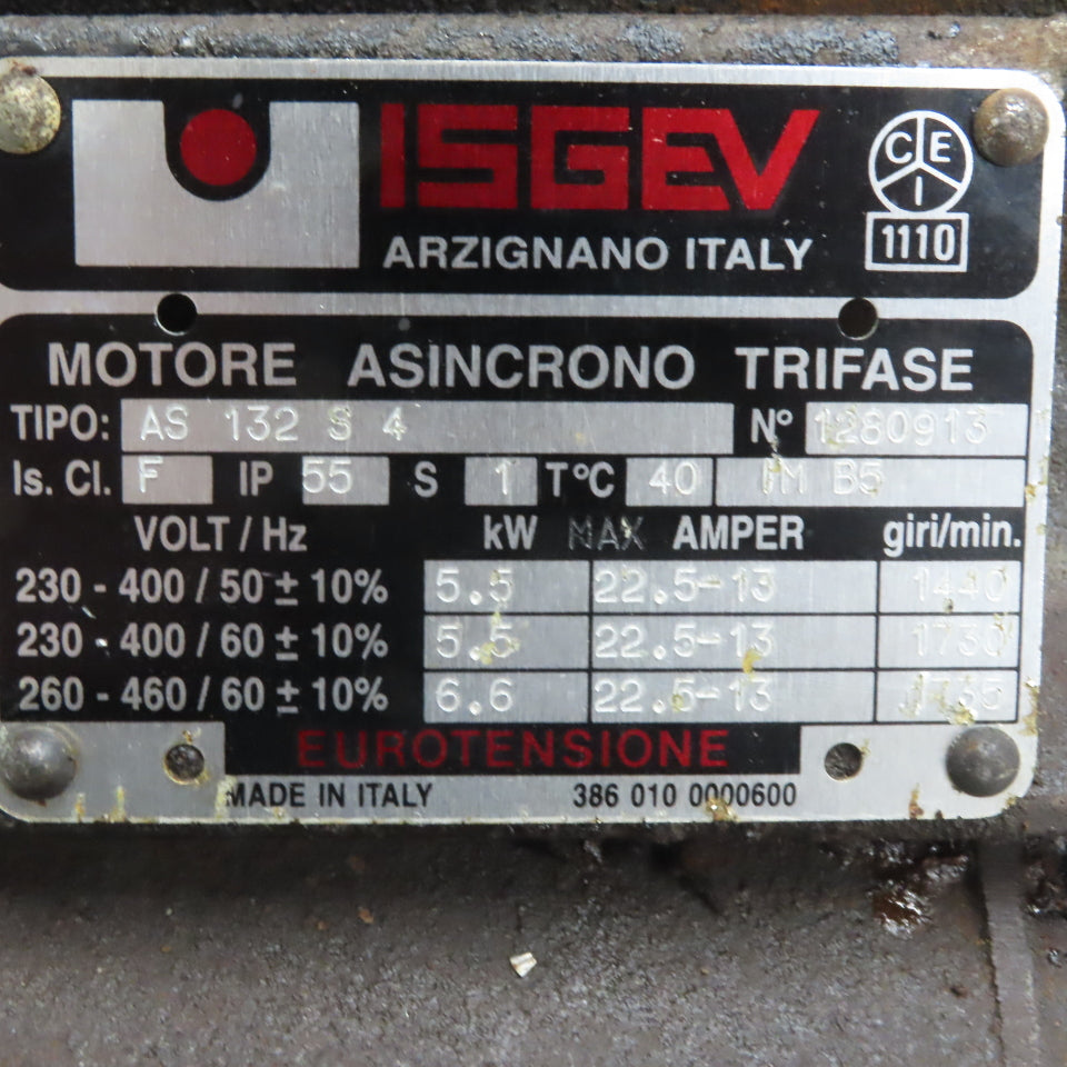 ISGEV ASINCRONO AS 132 S4 7.5/9Kw3Ph 50/60Hz Electric Motor 1450/950 RPM