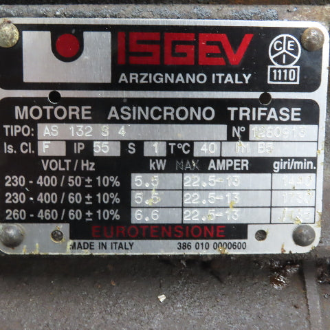 ISGEV ASINCRONO AS 132 S4 7.5/9Kw3Ph 50/60Hz Electric Motor 1450/950 RPM