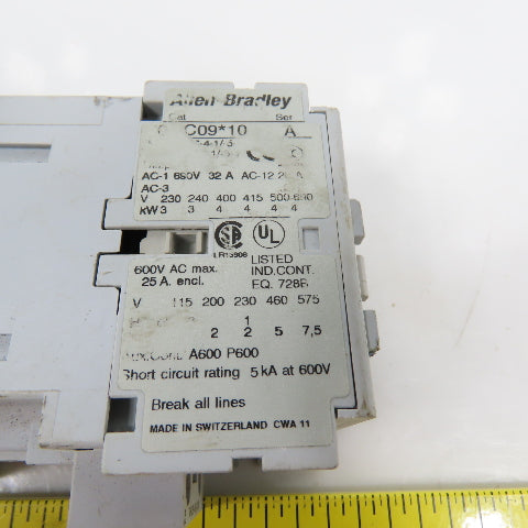 Allen Bradley 100-C09*10 Ser A C09 Contactor 600VAC Max W/ 24V 50/60HZ Coil